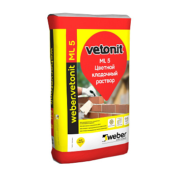 Цветной цементный раствор для кладки кирпича и оформления швов weber.vetonit ML5 140, белоснежный, 25кг